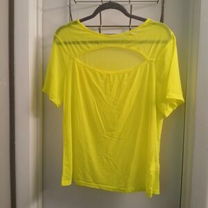 New! SHEIN Women's Neon Green Short Sleeve Cut Out Chest Sheer Top 3X